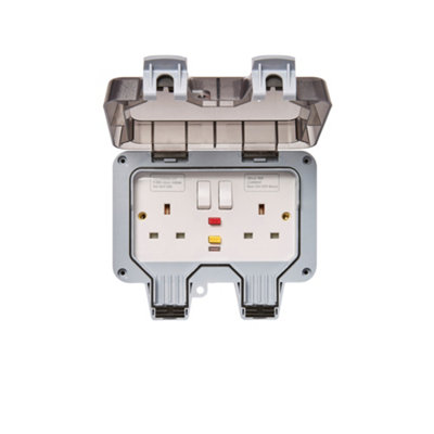 Litecraft IP66 Grey Outdoor Twin Plug Socket Box with RCD Switch