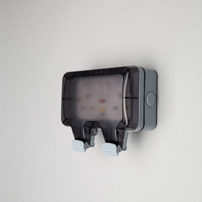 Litecraft IP66 Grey Outdoor Twin Plug Socket Box with RCD Switch