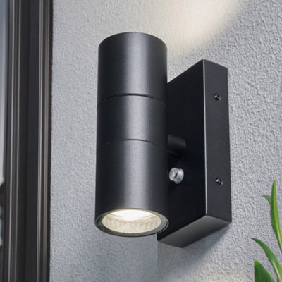 Litecraft Kenn Black Up and Down Outdoor Wall Light with Photocell Sensor