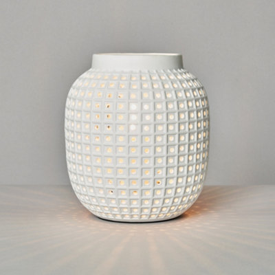 Litecraft Kerry Matte White Pierced Vessel Ceramic Table Lamp