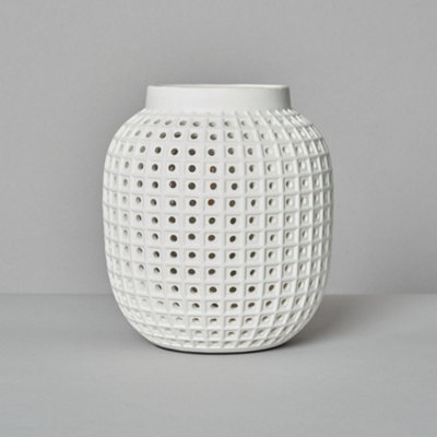 Litecraft Kerry Matte White Pierced Vessel Ceramic Table Lamp