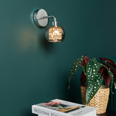 Litecraft Kia Chrome Smoke Glass Wall Light