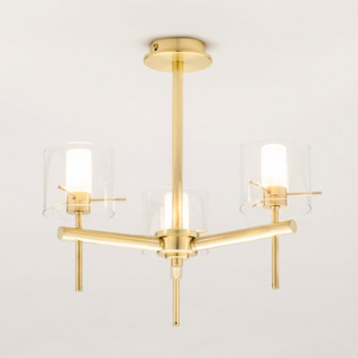 Litecraft Lincoln Brass 3 Arm Semi-Flush Bathroom Ceiling Light