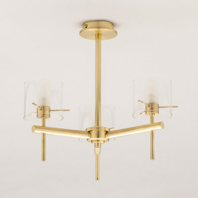 Litecraft Lincoln Brass 3 Arm Semi-Flush Bathroom Ceiling Light
