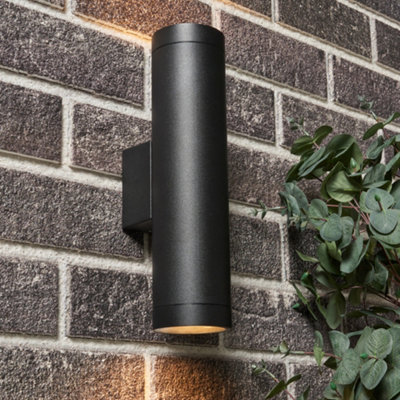 Litecraft Lonan Black 2 Lamp Modern Outdoor Up and Down LED Wall Light ...