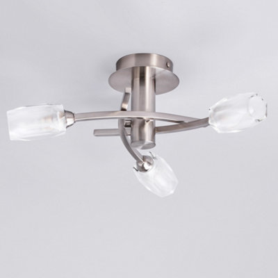 Litecraft Macti Satin Nickel 3 Arm Semi Flush Ceiling Light