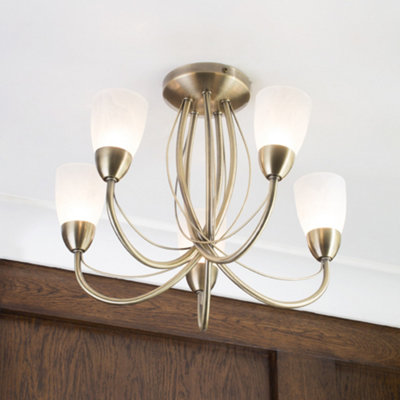 Litecraft Madrid Antique Brass 5 Arm Semi Flush Ceiling Light