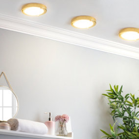 Litecraft Mari Brass Small Flush Bathroom Ceiling Light
