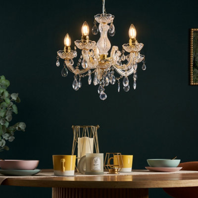 Litecraft Marie Therese Brass 5 Light Chandelier