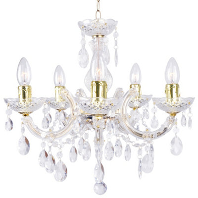 Litecraft Marie Therese Brass 5 Light Chandelier