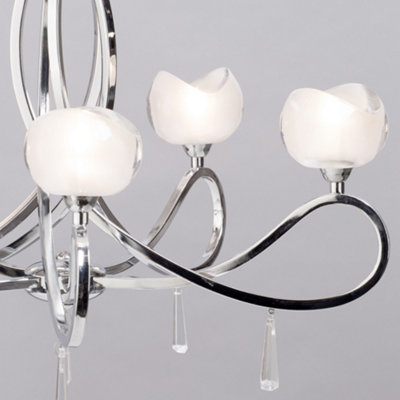 Litecraft Marta Chrome 5 Lamp Glass Ceiling Pendant Light