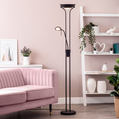 Litecraft Mother & Child Satin Black Dimmable Floor Lamp 2 Arm with Bulbs