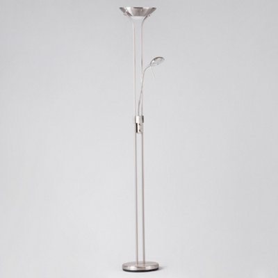 Litecraft Mother & Child Satin Chrome Dimmable Floor Lamp 2 Arm with Bulbs