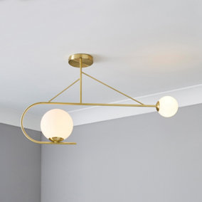 Litecraft Nik Brass 2 Lamp Bar Ceiling Light