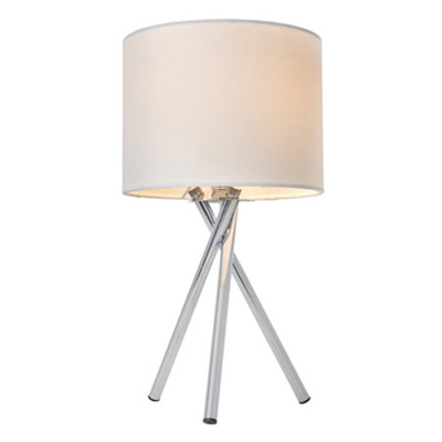 Litecraft Orla Chrome Tripod Bedside Table Lamp with Ivory Shade