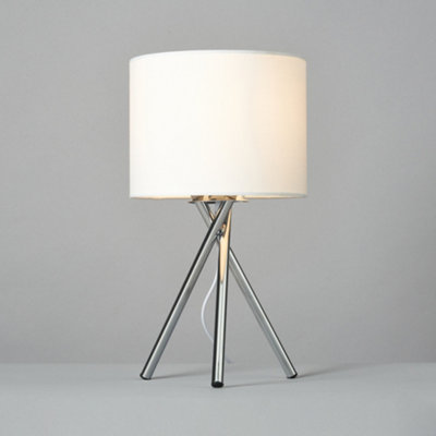 Litecraft Orla Chrome Tripod Bedside Table Lamp with Ivory Shade
