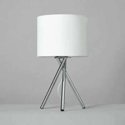 Litecraft Orla Chrome Tripod Bedside Table Lamp with Ivory Shade