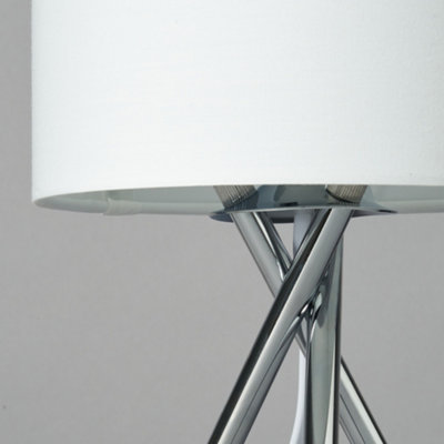 Litecraft Orla Chrome Tripod Bedside Table Lamp with Ivory Shade