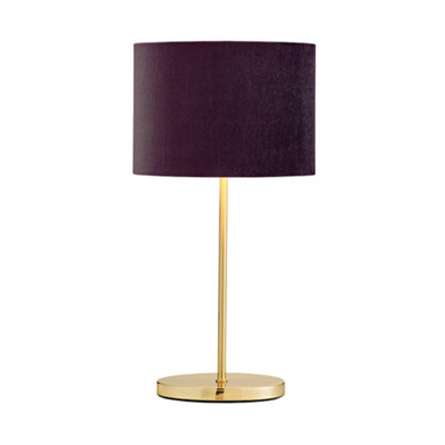 Litecraft Oval Brass Stick Table Lamp with Maroon Velvet Shade