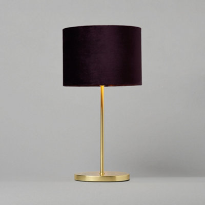 Litecraft Oval Brass Stick Table Lamp with Maroon Velvet Shade