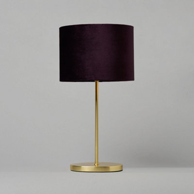 Litecraft Oval Brass Stick Table Lamp with Maroon Velvet Shade