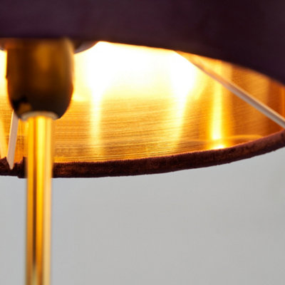 Litecraft Oval Brass Stick Table Lamp with Maroon Velvet Shade