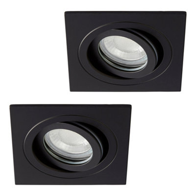 Litecraft Pack of 2 Matte Black Modern IP65 Square Tiltable Bathroom Downlights