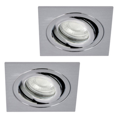Litecraft Pack of 2 Satin Nickel Modern IP65 Square Tiltable Bathroom Downlights
