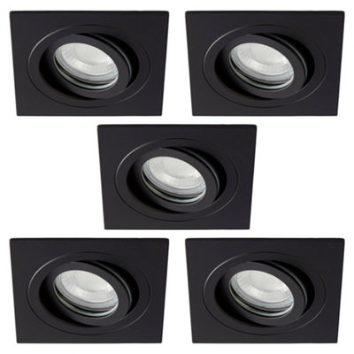 Litecraft Pack of 5 Matte Black Modern IP65 Square Tiltable Bathroom Downlights
