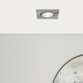 Litecraft Pack of 5 Satin Nickel Modern IP65 Square Tiltable Bathroom Downlights