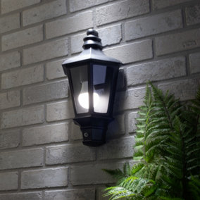 Litecraft Perry Black Outdoor Lantern Wall Light with Photocell Sensor
