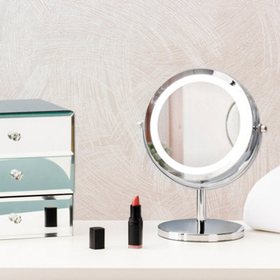 Litecraft Portable Magnifying Mirror Chrome Table Lamp