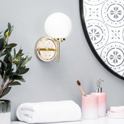 Litecraft Preston Brass Bathroom Globe Wall Light | DIY at B&Q