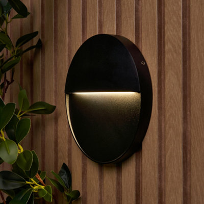Litecraft Rafi Black 16cm Round LED Outdoor Guide Wall Light
