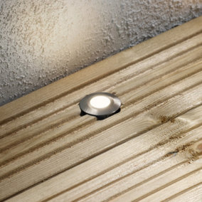 Litecraft Recessed Brushed Steel Warm White LED Outdoor Decking Lights