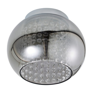 Litecraft Seren Chrome 2 Lamp Modern Bathroom Flush Ceiling Light with Smoke Glass Shade