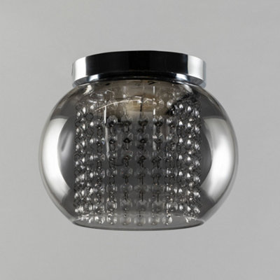 Litecraft Seren Chrome 2 Lamp Modern Bathroom Flush Ceiling Light with Smoke Glass Shade