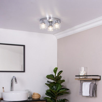 Litecraft Seren Chrome 3 Lamp Modern Bathroom Flush Ceiling Light with ...