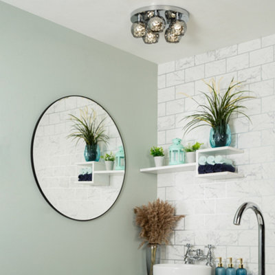 Litecraft Seren Chrome 5 Lamp Modern Bathroom Flush Ceiling Light with Smoke Glass Shade
