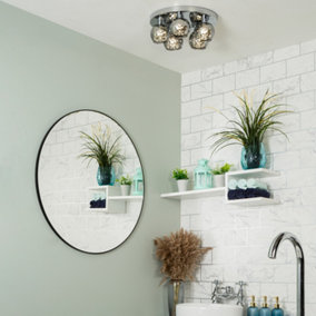 Litecraft Seren Chrome 5 Lamp Modern Bathroom Flush Ceiling Light with Smoke Glass Shade