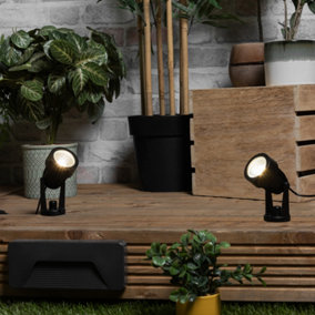 Litecraft Sitka Black 3W LED Outdoor 4 x Spike Light Kit with Photocell Sensor