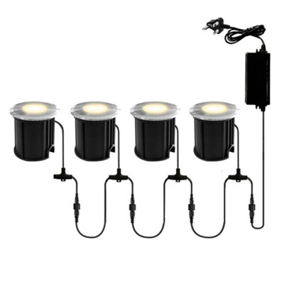 Litecraft Sitka Chrome 3W LED Outdoor 4 x Recessed Deck Light Kit with Photocell Sensor