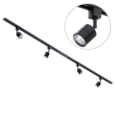 Litecraft Soho Black 4 Head 2m Straight Kitchen Ceiling Light with LED Bulbs