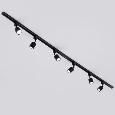 Kimjo 6 Light Black Track Lighting Kit, LED Track Lighting Fixtures Ceiling, 6-Way Ceiling Spot Lighting With Adjustable Light Heads & GU10 Socket For Kitchen, Dining Room, Bar, Living Room