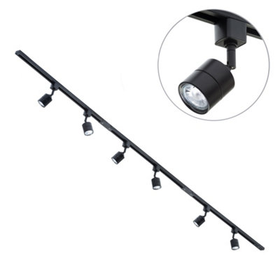 Litecraft Soho Black 6 Head 3m Straight Kitchen Ceiling Light with LED Bulbs