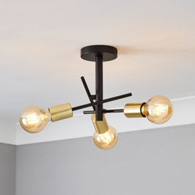 Litecraft Sparro Black 3 Arm Semi-Flush Ceiling Light