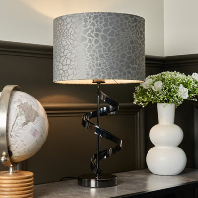 Litecraft Spiral Black Table Lamp with Grey Giraffe Flock Shade | DIY ...