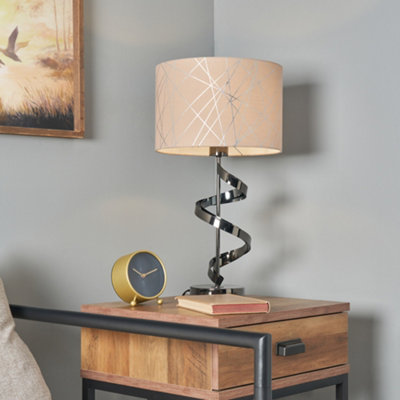 Litecraft Spiral Black Table Lamp with Mocha and Silver Shade