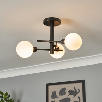 Litecraft Supa Black 3 Arm Stick Semi-Flush Ceiling Light