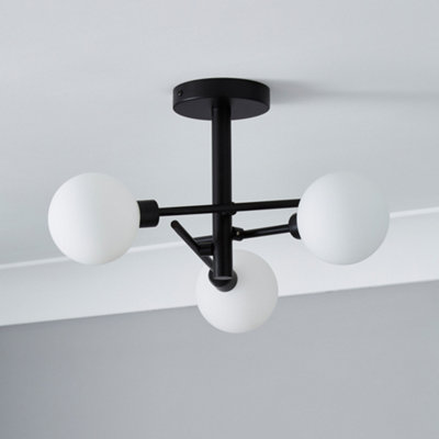 Litecraft Supa Black 3 Arm Stick Semi-Flush Ceiling Light